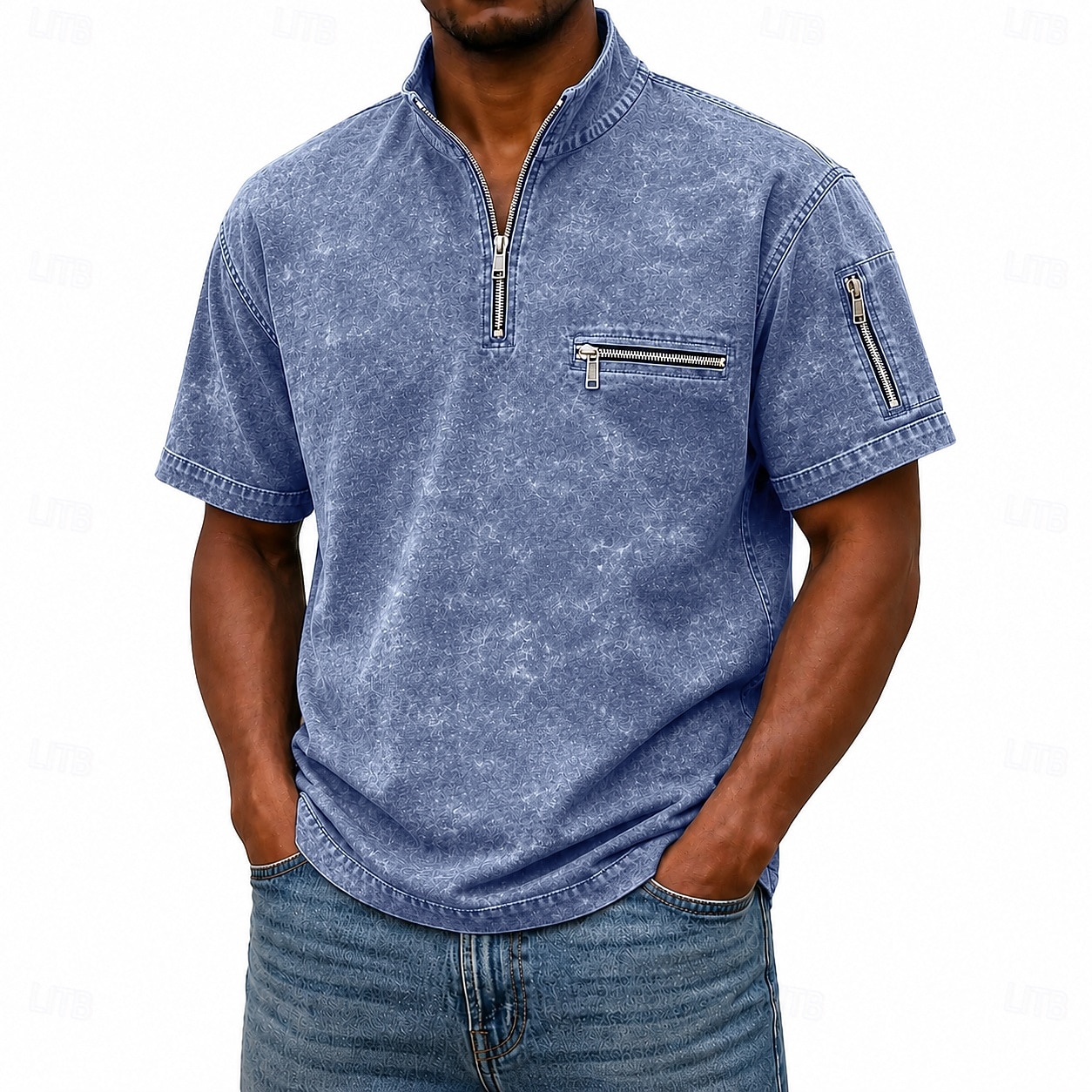 Koszulki polo SoftFade™ dla mężczyzn T-shirt z efektem przetarcia Casual Praca Ćwierć zamek błyskawiczny Żebrowany Kołnierzyk Krótki rękaw Moda Basic Gładki Zamek błyskawiczny Kieszeń Lato Wiosna 2026 - $32.99 –P6