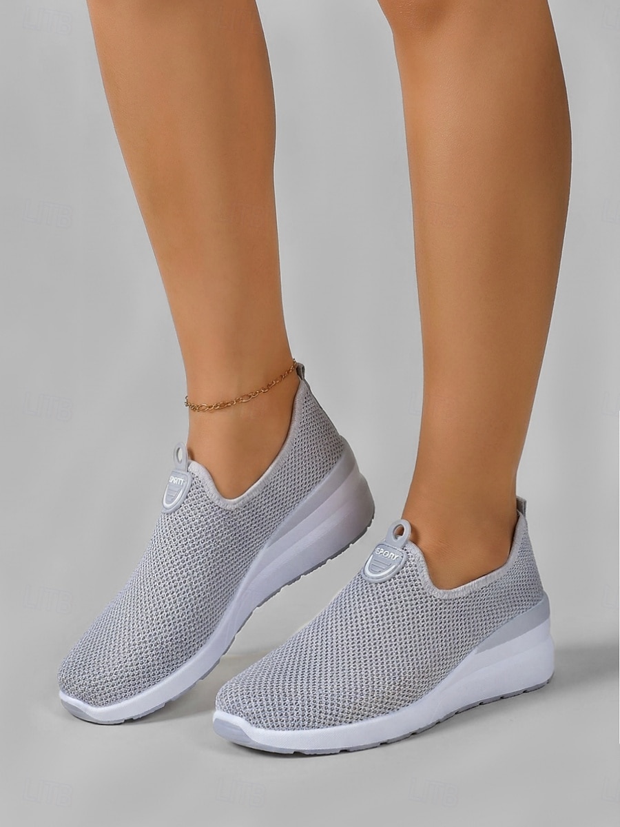 Zapatillas de mujer grises transpirables de malla, sin cordones, para caminar: zapatillas ligeras con cuña para viajar, pasear en verano y para uso casual. 2026 - $26.99 –P2