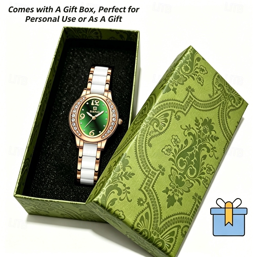 Women's Rose Gold Fashion Watch, White Ceramic Style Link Bracelet, Mother of Pearl Dial with Crystal Bezel, Elegant Quartz Dress Wristwatch for Ladies, Perfect Jewelry Gift for Her 2026 - $28.99 –P9