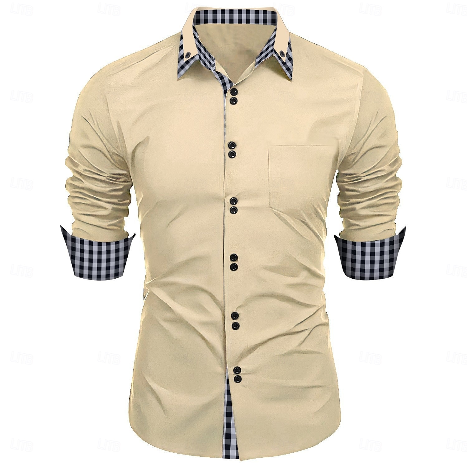 Men's Shirt Dress Shirt Button Down Shirt Non Iron Shirt Color Block Casual Daily Light Pink Light Blue Black White Long Sleeve Turndown All Seasons Clothing Apparel Patchwork 2026 - $32.99 –P8
