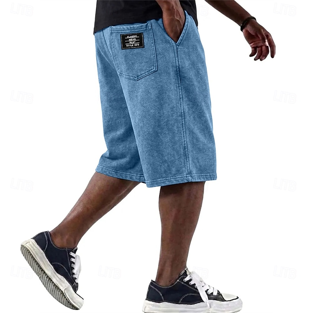 SoftFade™ Men's Shorts Summer Shorts Casual Shorts Acid Wash Shorts Pocket Elastic Waist Classic Solid Washed Comfort Breathable Knee Length Casual Outdoor Beach Vacation Fashion Blue Black Inelastic 2026 - $32.99 –P3
