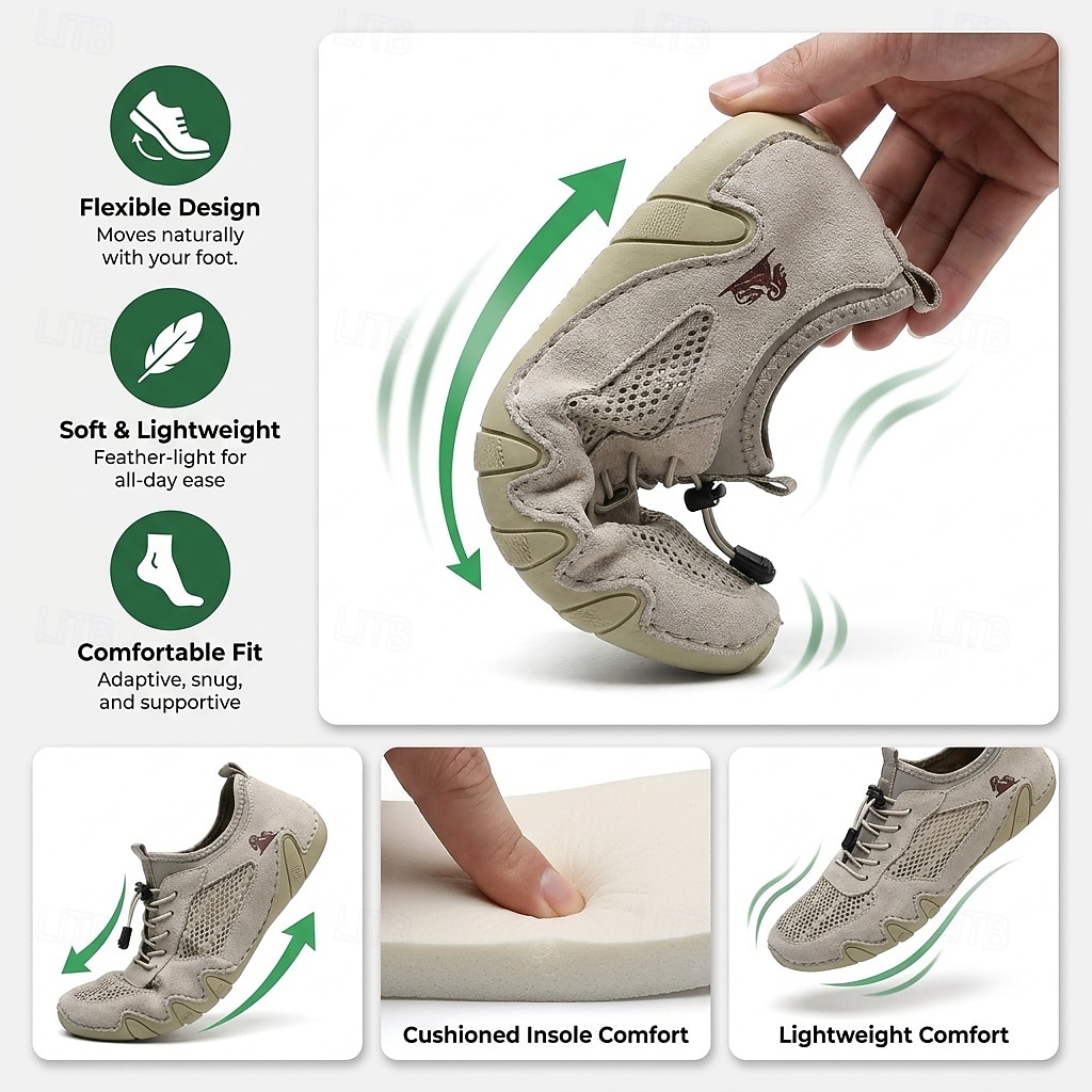 Scarpe da trekking da uomo beige in mesh, scarpe da trail running con lacci, scarpe da passeggio leggere e antiscivolo per viaggi, campeggio e uso quotidiano. del 2026 a $34.99 –P4