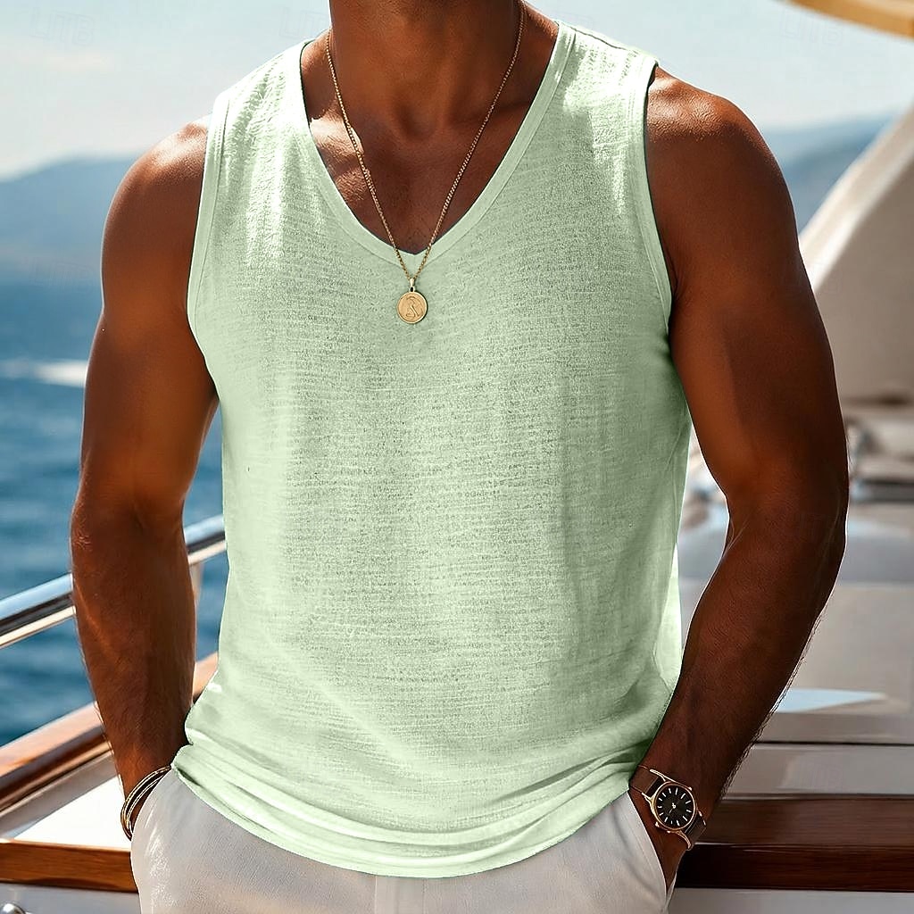 Herren Ärmelloses Shirt Unterhemd Ärmellos V Ausschnitt Sommer Einfach Mode Basic Lässig Schlank Weich Lässig Strand Urlaub Schwarz Weiß Blau Top T-Shirt für Herren 2026 - $13.99 –P18
