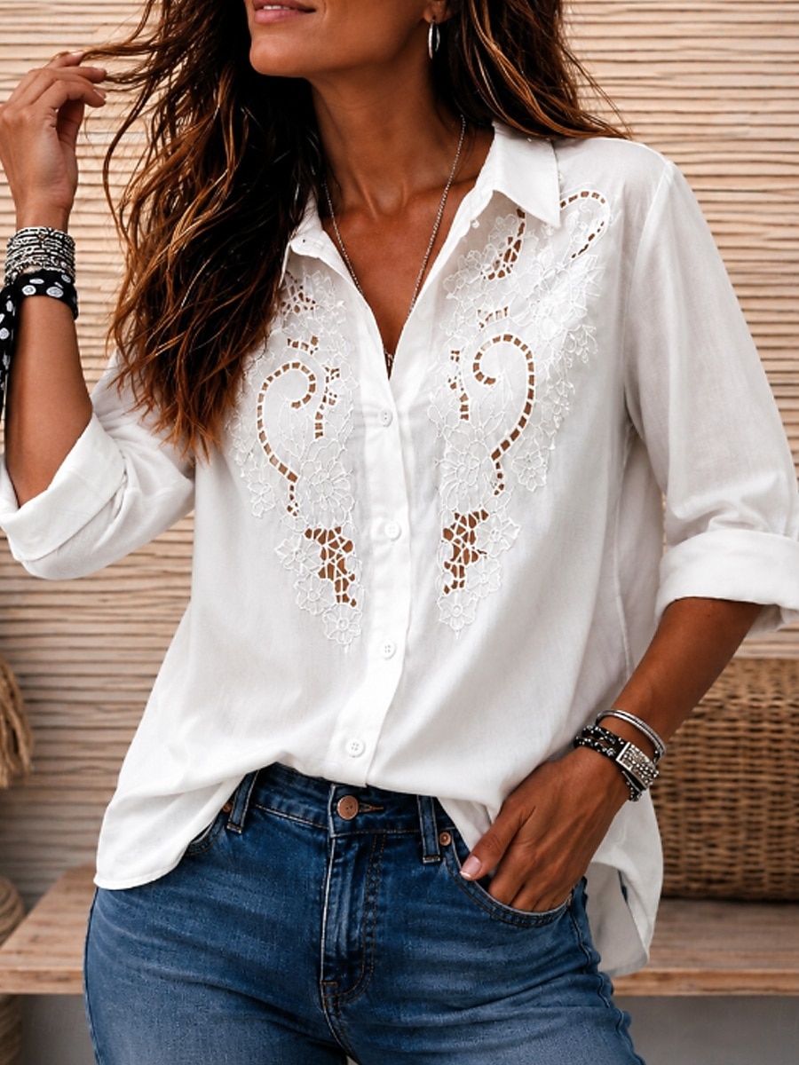 holiday dress shirt women HOMBOM Holiday Button down Shirts for Women Black Solid Collared Short Sleeve Loose Fit Tops M