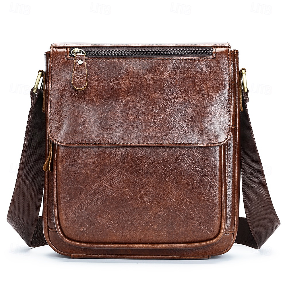 Borsa a tracolla vintage da uomo in pelle, borsa a spalla multi-scomparto con tracolla regolabile per lavoro, viaggi e uso quotidiano. del 2026 a $64.99 –P2