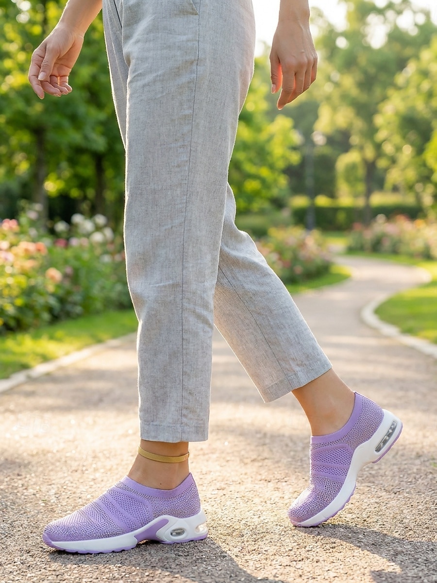 Teniși sport slip-on pentru femei, tricotați cu strasuri mov – pantofi sport respirabili cu pernă de aer și talpă ușoară care absoarbe șocurile, pentru călătorii, fitness și confort de zi cu zi 2026 - $32.99 –P5