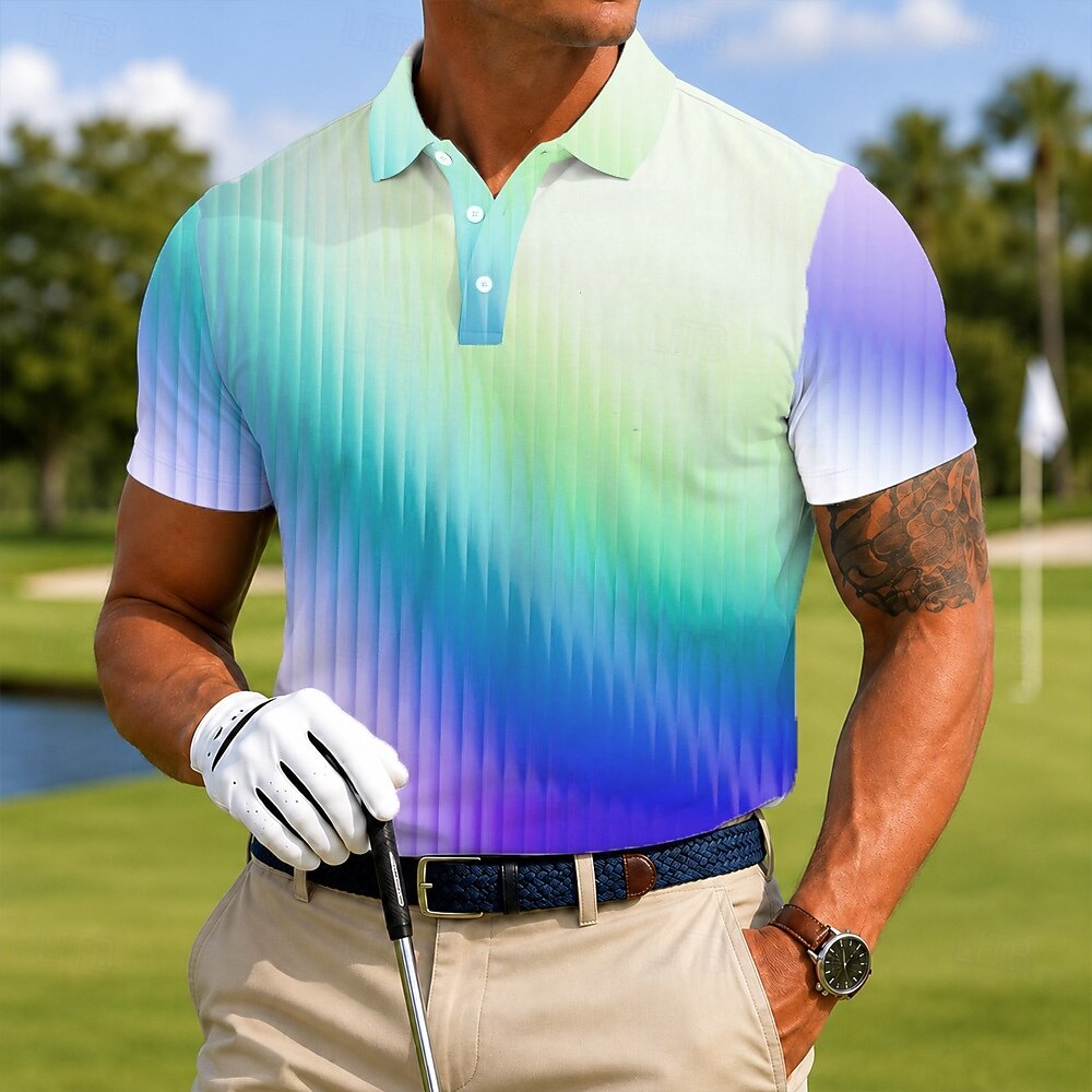 Men's Gradient Golf Sports Polo Shirts Short Sleeve Polo Shirts Lapel Casual Athleisure 3D Print Buttons Breathable Mesh Summer Spring Blue Purple Green 2026 - $21.99 –P1