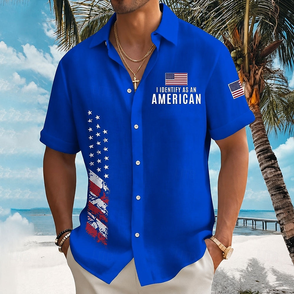 Camicia a maniche corte con bottoni della bandiera americana patriottica 1776 2026 per il 250° anniversario degli uomini del 2026 a $25.99 –P4