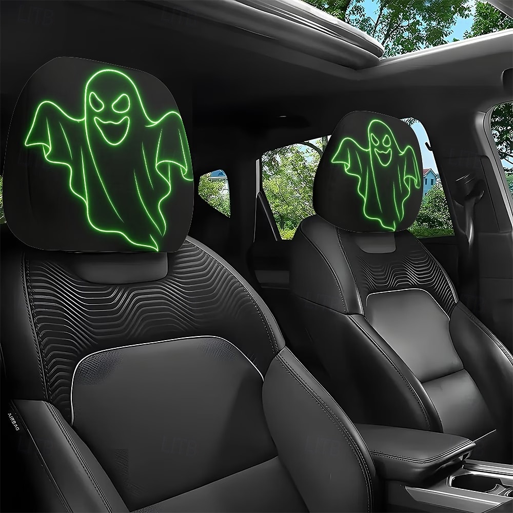 Conjunto de 2/4 capas de encosto de cabeça fluorescentes com tema de fantasmas para o Halloween, capas protetoras que brilham no escuro para encostos de cabeça de carros, decoração universal para de 2026 por $16.99 –P1
