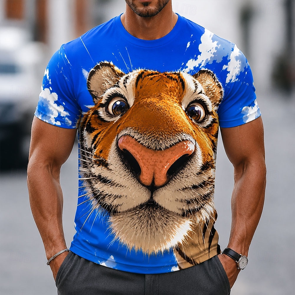 Herren Tiermotiv Tiger T Shirt Kurzarm T-Shirt 3D-Druck Rundhalsausschnitt Hemd Lustig Lässig Täglich Straße Blau Blau 1# Orange Sommer Frühling Bekleidung S M L XL 2XL 3XL 2026 - $19.99 –P2
