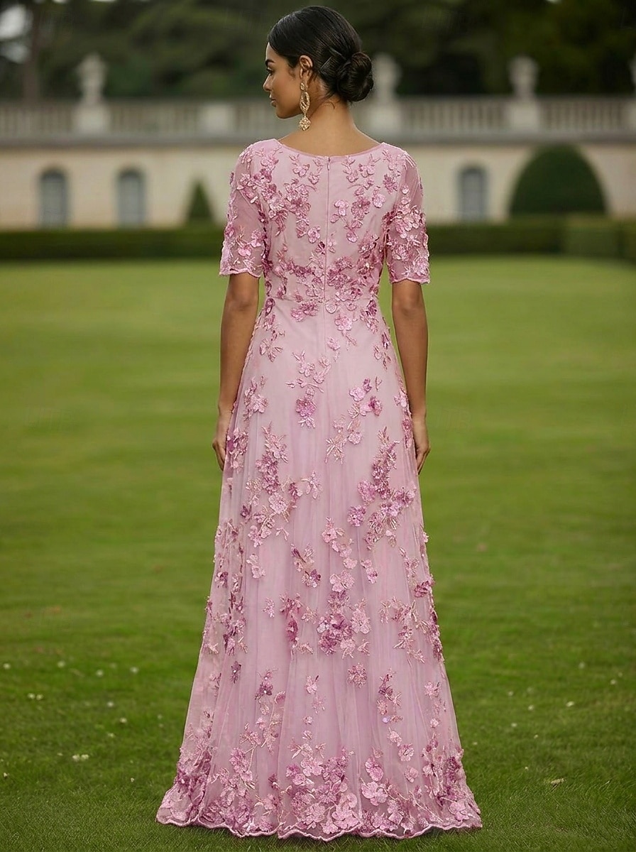 Linea ad A Abito Lunghezza al pavimento Vestito maxi Vestito da Festa Abito da Cocktail Abito da cerimonia per signora Manica Corta Scollo profondo Elegante Vintage Lussuoso Formale Ospite di nozze del 2026 a $182.99 –P2