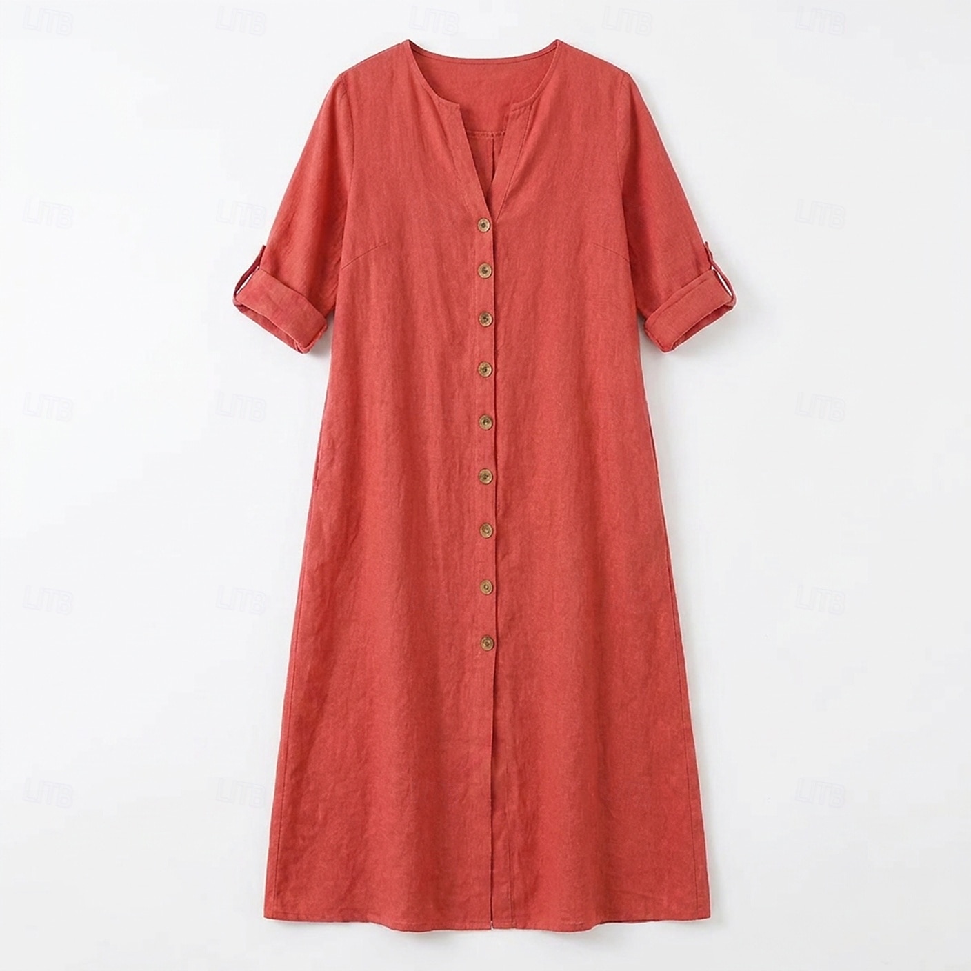 Dames Maxi-jurk Linnen jurken Vintage Dagelijks Ruim Passend Heldere kleur Lange mouw V-hals Rood Zomer 2026 - $15.99 –P2