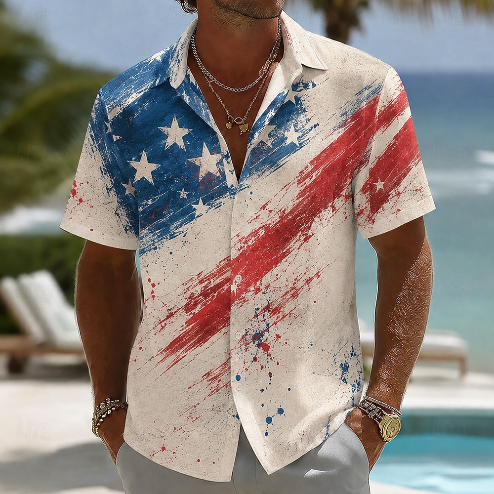 2026 250th Camasa pentru Barbati cu Steagul American Camasa de Vara Camasa cu Buton Camasi cu Maneca Scurta Patriotica Activitati in Aer Liber Festival Vara Primavara Curea Guler Albastru Albastru 3 2026 - $25.99 –P2