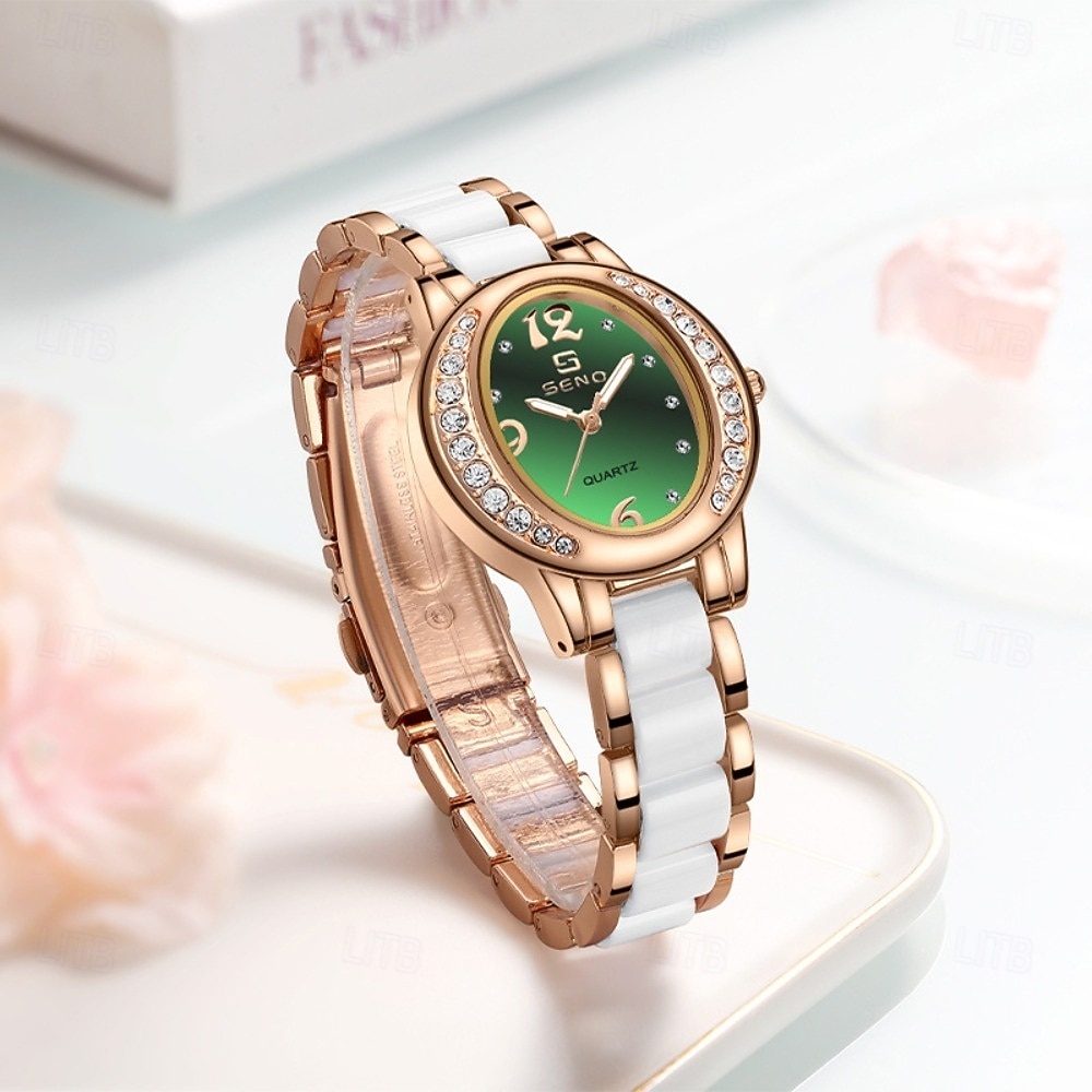 Women's Rose Gold Fashion Watch, White Ceramic Style Link Bracelet, Mother of Pearl Dial with Crystal Bezel, Elegant Quartz Dress Wristwatch for Ladies, Perfect Jewelry Gift for Her 2026 - $28.99 –P3