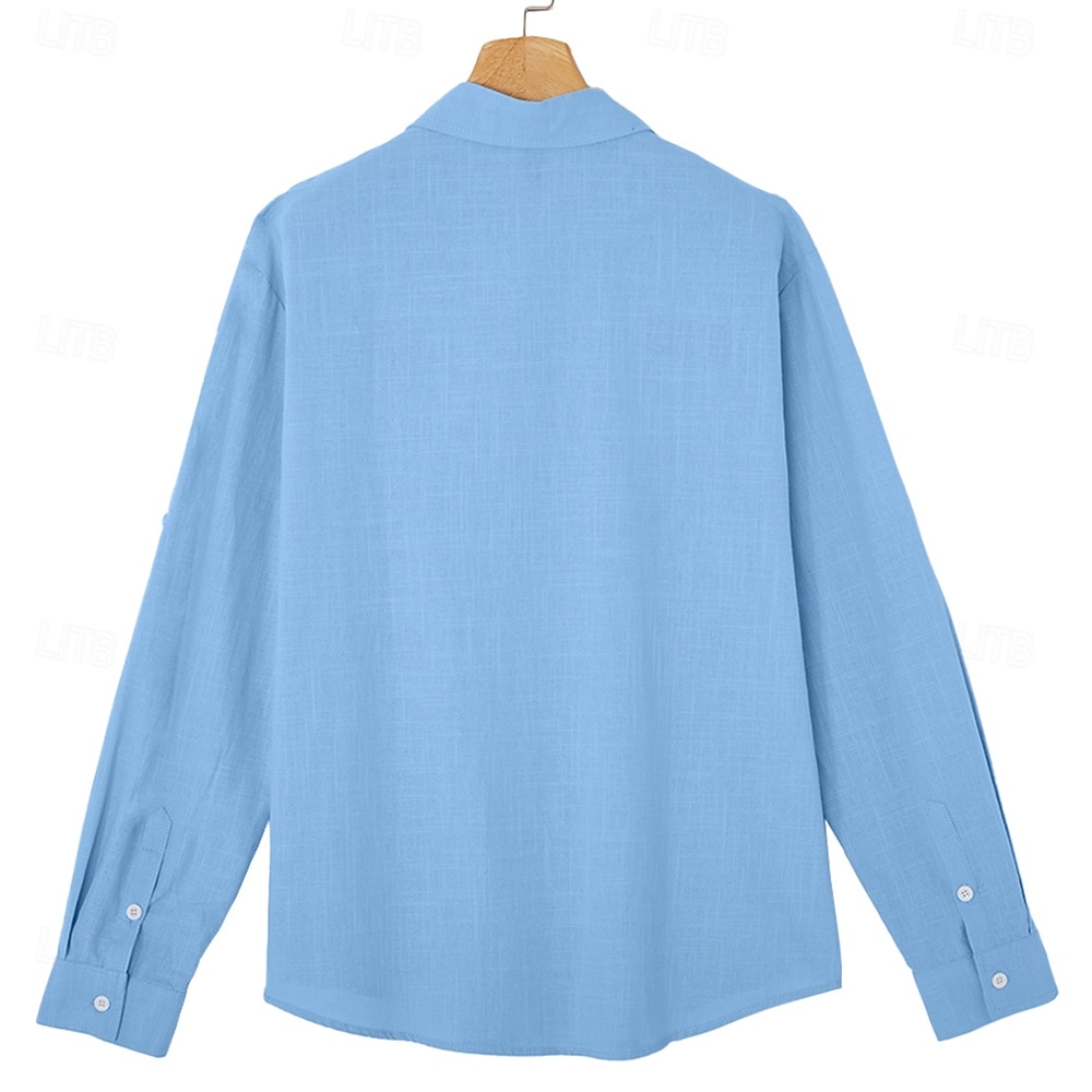 Men's Shirt Linen Shirt Summer Shirt Beach Wear Plain Casual Daily Blue Black White Khaki Long Sleeve Lapel Spring & Summer Summer Clothing Apparel Plain 2026 - $26.99 –P6