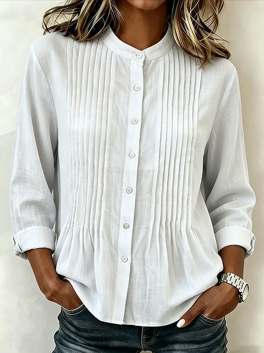 Damen Bluse Einfarbig Vintage Stilvoll Basic Langarm Mandarinkragen Normale Oberteile Lässig Täglich Blau Schwarz Weiß Purpur Sommer Frühling 2026 - $33.99 –P3