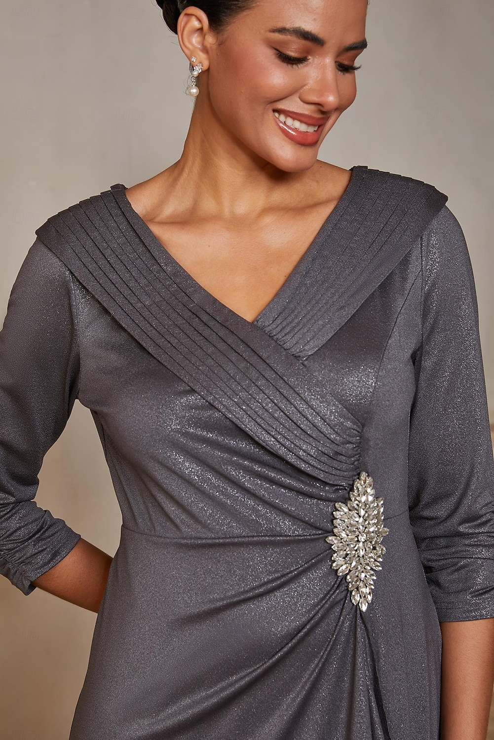 portrait collar a line dress Long Portrait Collar Dress With Embellished Detail