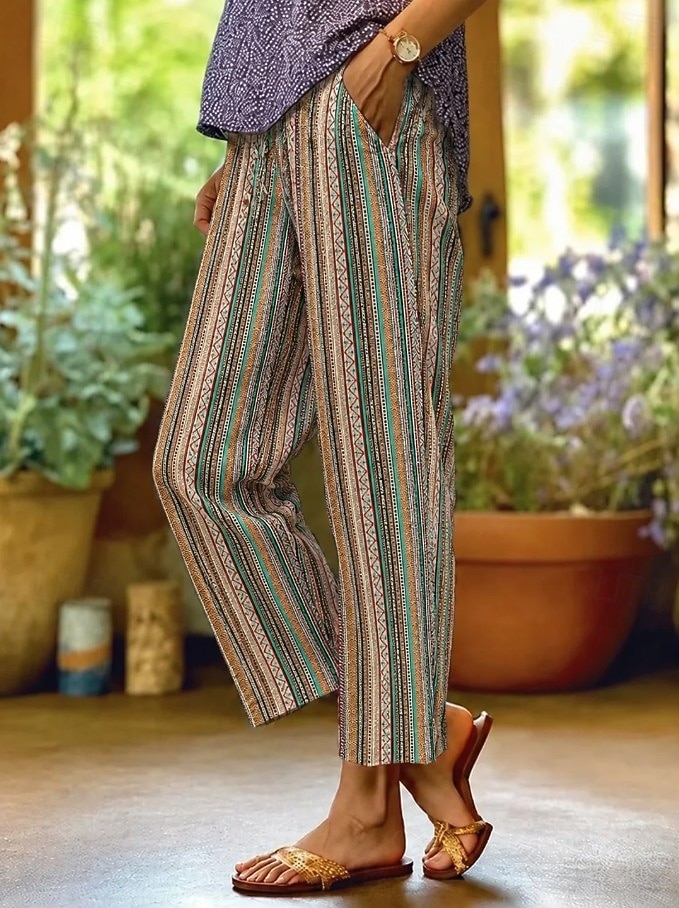 Mujer Pantalones con tacto de lino Perneras anchas Pantalones casuales Pantalones de verano Vacaciones Moda Ropa de calle Longitud total Media cintura Floral Graphic Bolsillo Cintura elástica 2026 - $14.99 –P1