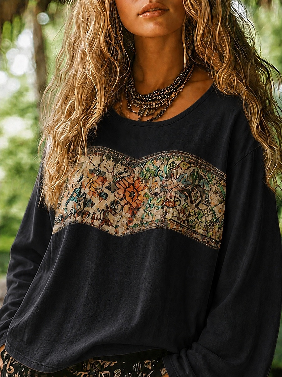 Damskie Koszula Koszule lniane Koszula Boho Bluzka Haft Kwiaty Codzienny Boho Długi rękaw W serek Zwykłe topy Codzienny Święto Czarny Fuksja Pomarańczowy Morelowy Szary Lato 2026 - $23.99 –P11