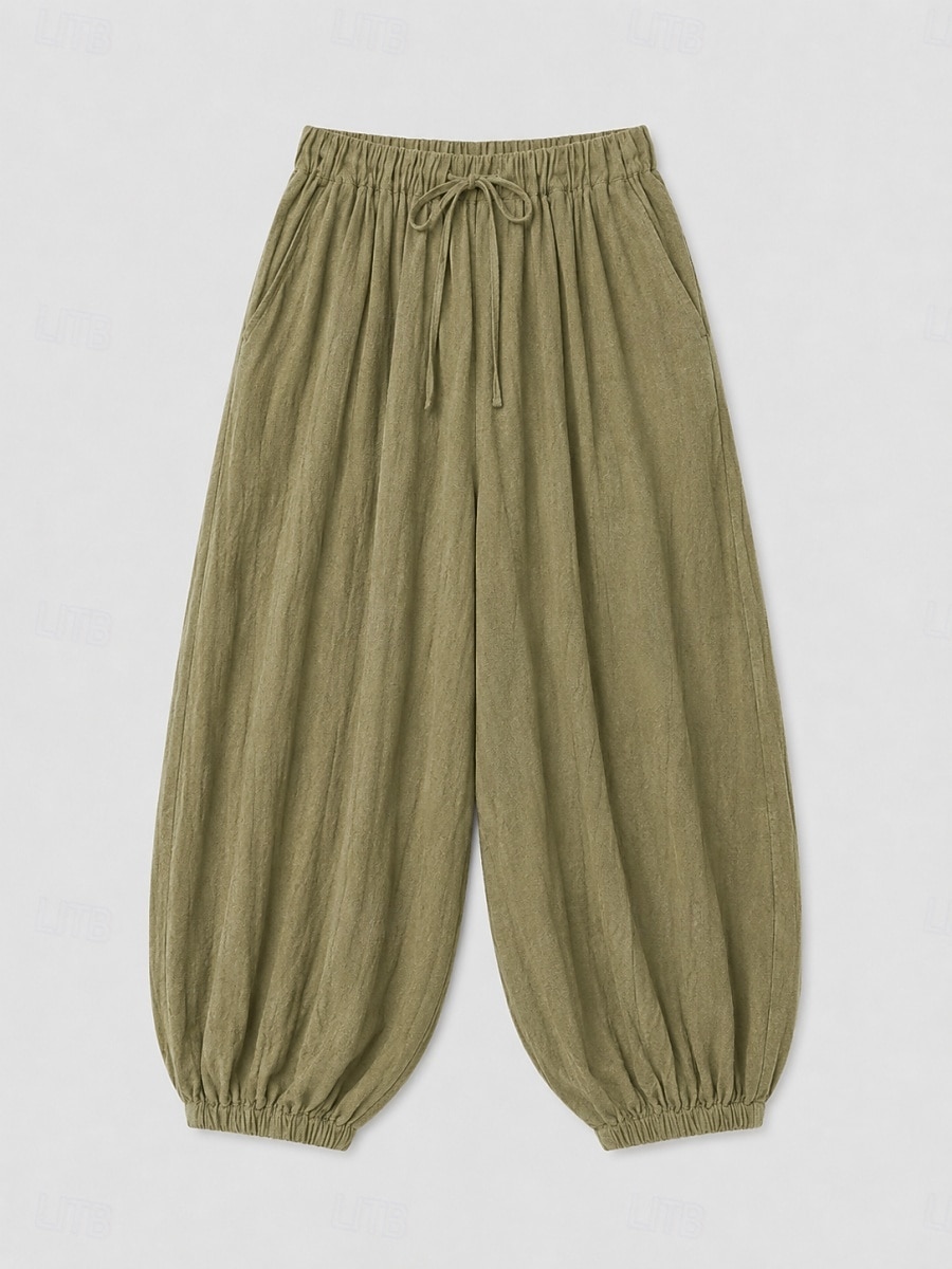Calça lanterna feminina de linho orgânico com cintura elástica e bolsos. de 2026 por $49.99 –P5