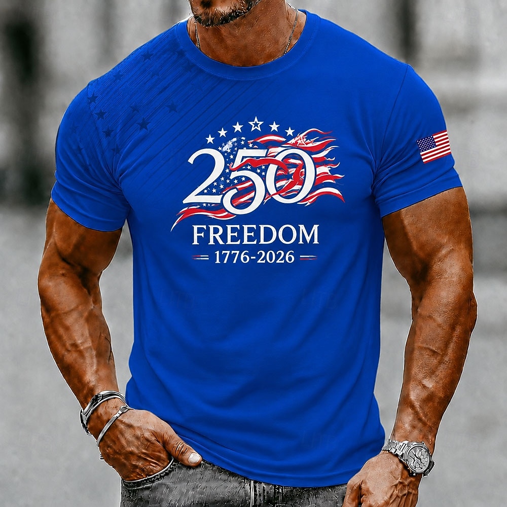 4th of July 2026 250th Men's US Flag T Shirt Short Sleeve T shirt 3D Print Crew Neck Shirt Patriotic Daily Festival Blue White Black Summer Spring Clothing Apparel S M L XL XXL XXXL 2026 - $19.99 –P1