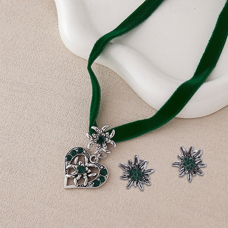 Oktoberfest Jewelry Set Necklace Earrings set Heart Edelweiss Bavarian German Munich Wiesn Women's Carnival Beer Festival Traditional Style Cloth 2026 - $24.99 –P3