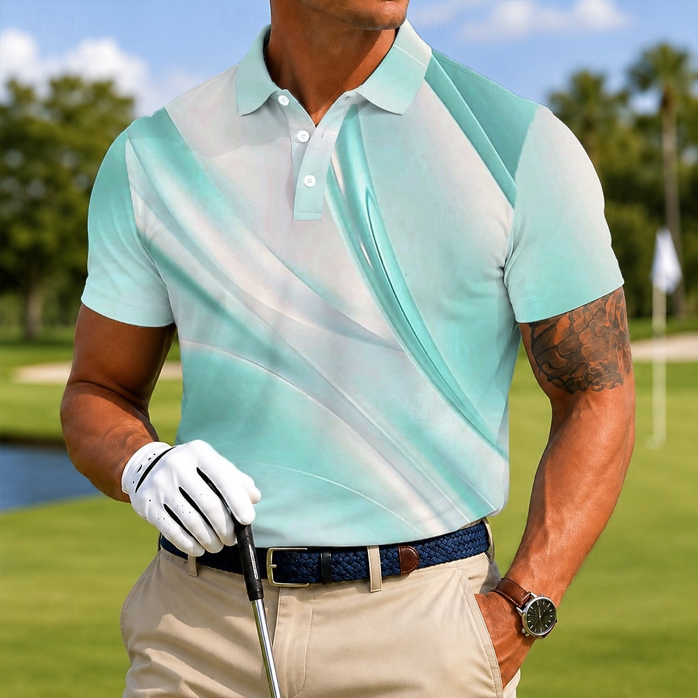 Voor heren Meetkundig Golf Sport Poloshirts Korte mouw Poloshirt Revers Casual Sportkleding 3D-afdrukken Knop Ademend gaas Lente zomer blauw Meerblauw Groen 2026 - $21.99 –P3