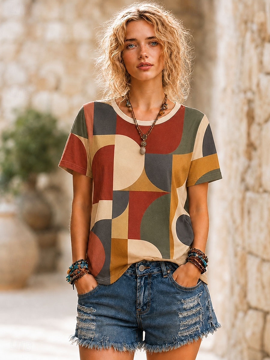 Women's T Shirt Print Graphic Geometric Tribal Fashion Stylish Classic Short Sleeve Crew Neck Round Neck Regular Tops Casual Daily Sports White Black Red Summer Spring 2026 - $19.99 –P4