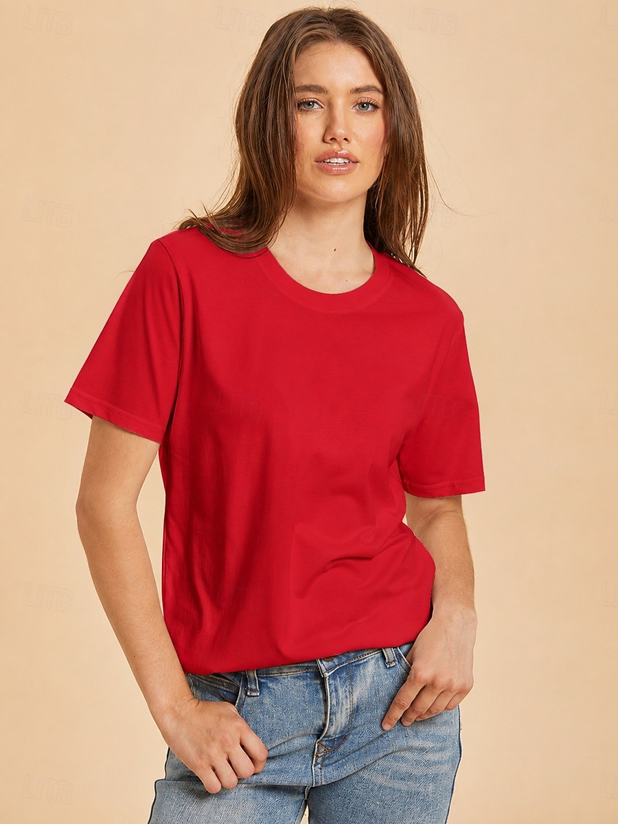 Women's T Shirt Cotton Shirt Tee Top Solid Color Fashion Stylish Basic Short Sleeve Crew Neck Regular Tops Casual Daily Going out Blue Khaki Black White Yellow Summer Spring 2026 - $19.99 –P13