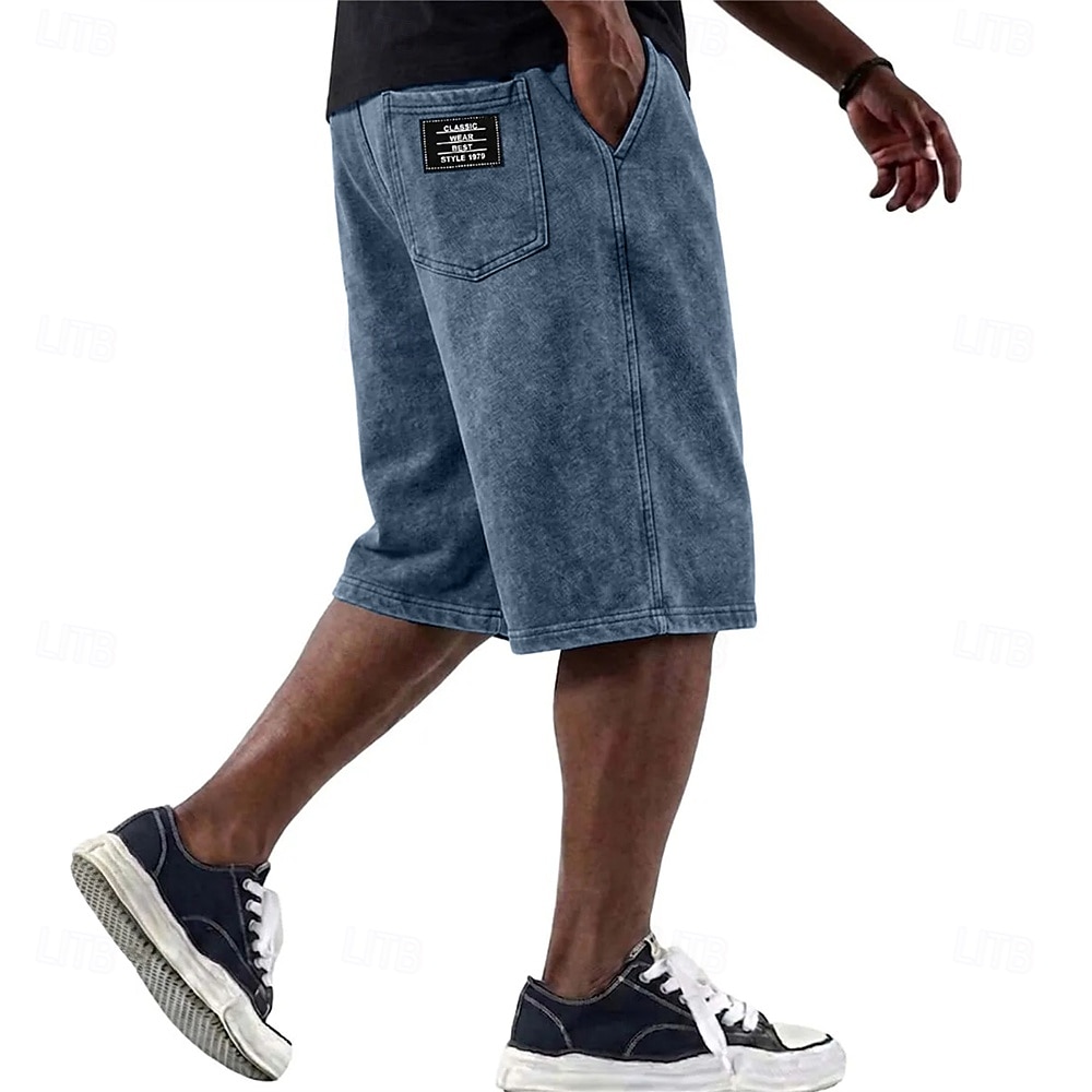 SoftFade™ Men's Shorts Summer Shorts Casual Shorts Acid Wash Shorts Pocket Elastic Waist Classic Solid Washed Comfort Breathable Knee Length Casual Outdoor Beach Vacation Fashion Blue Black Inelastic 2026 - $32.99 –P1
