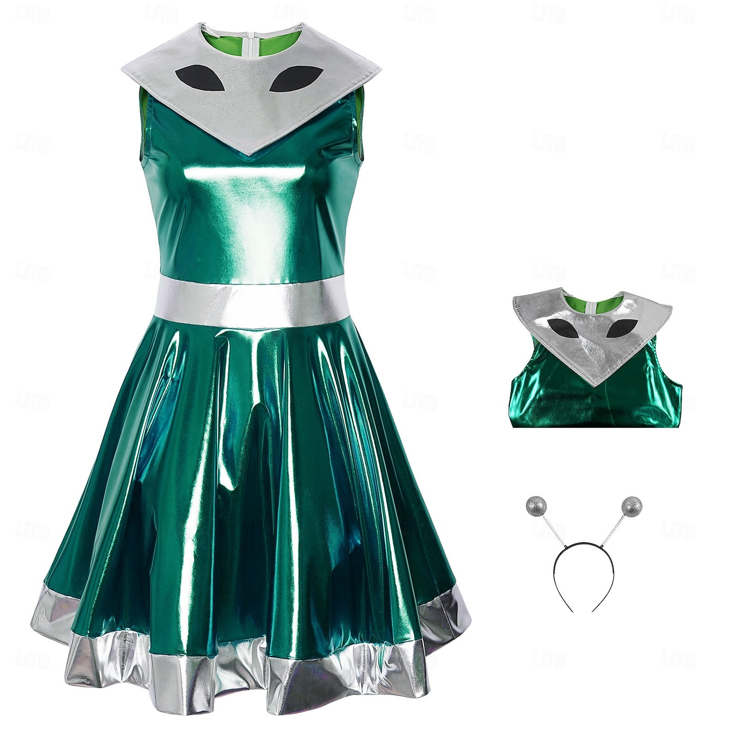 Jurken Outfits Fancy kostuum Buitenaards kostuum Ruimtemeisje Cosplay Glanzend latex patent Metallic Kinderen Volwassenen Dames Halloween Carnaval Boekenweek Feest Prestatie Aankleden 2026 - $63.99 –P4