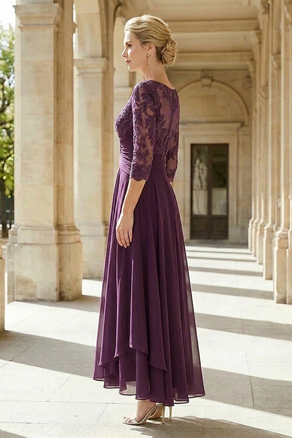 A-Line Ankle Length Party Dress Cocktail Dress Wedding Guest Dress Mother of the Bride Dress 3/4 Length Sleeve Jewel Neck Elegant Plus Size Wedding Guest Wedding Party Chiffon Lace with Ruched Sequin 2026 - $195.99 –P3