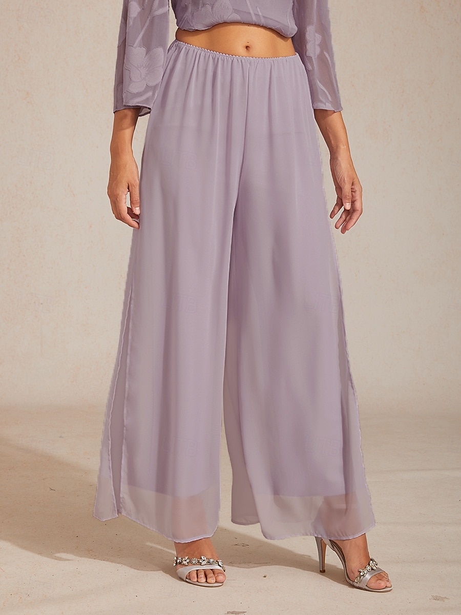 Per donna Gamba larga Pantaloni a gamba dritta Elegante Lunghezza intera Vita media Fascia Elastica Elasticizzato Casuale Quotidiano Vacanza Lilla Estate Primavera Autunno del 2026 a $59.99 –P1