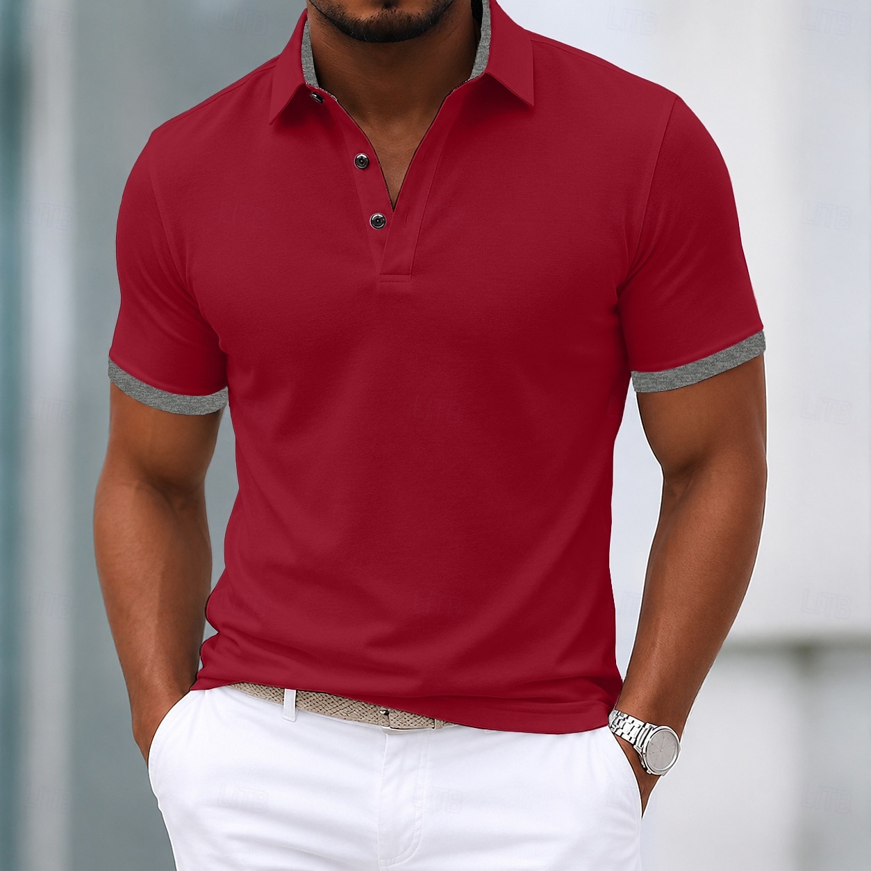 Herren 100% Baumwolle Poloshirts Lässig Urlaub Revers Kurzarm Modern Bequem Einfach Farbblock Knöpfe Sommer Frühling Blau Weiß Gelb Rote Grau 100% Baumwolle 2026 - $26.99 –P2