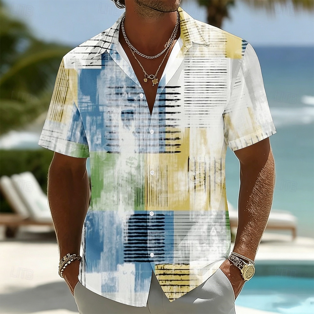 Bărbați Geometric Artă abstractă Blocarea culorilor Cămașă Camașă cu nasturi Manșon scurt Moda Casual Zilnic Vacanta la plaja Vară Primăvară Răsfrânt Imprimare 3D Cămașă de in Albastru piscină Mov 2026 - $25.99 –P2
