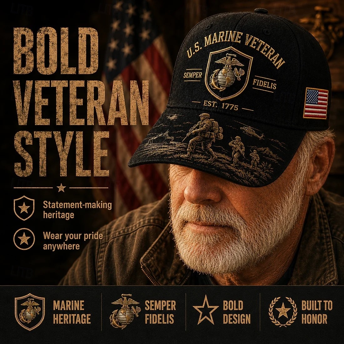 Cappellino da baseball per veterani dei Marines statunitensi, cappello militare ricamato con toppa della bandiera americana, cappellino trucker patriottico regolabile per veterani, per tutti i giorni, del 2026 a $22.99 –P8