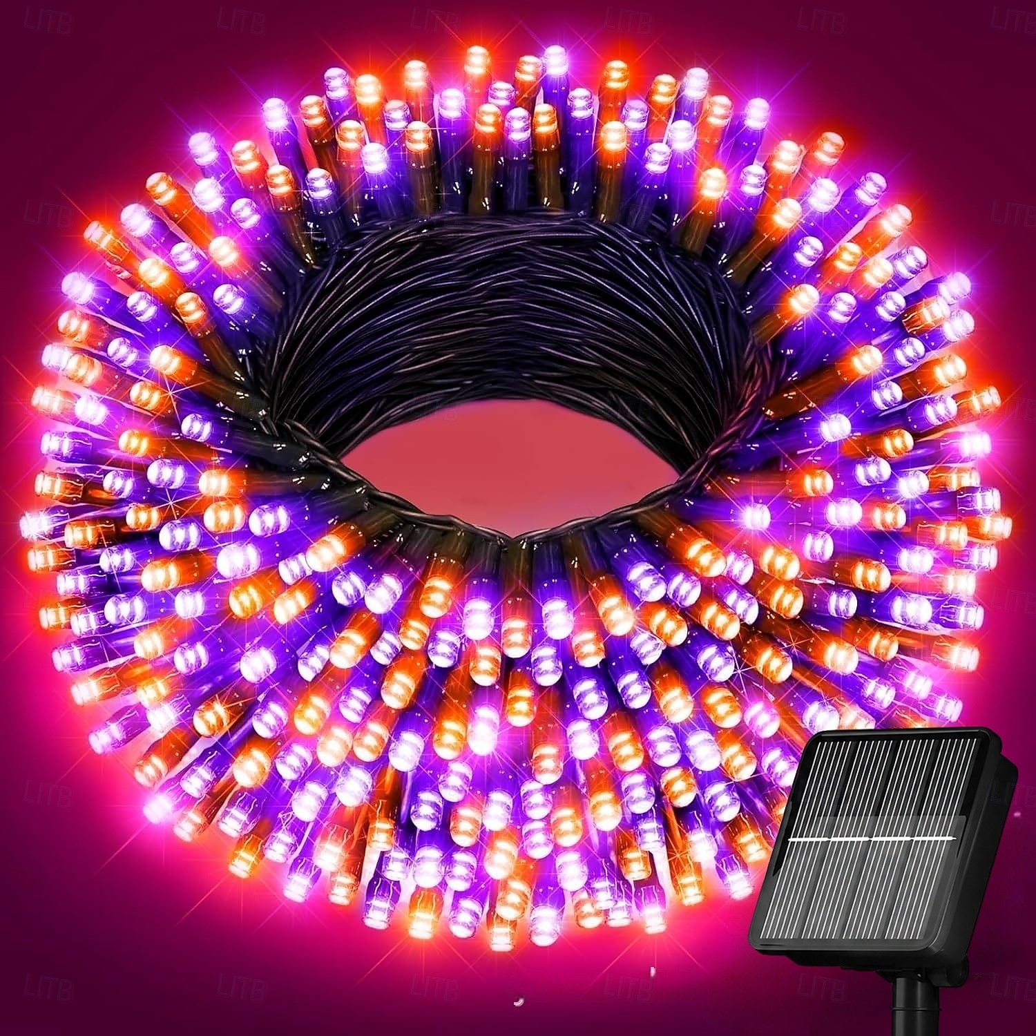 halloween oranžová &Fialové solární řetězové světlo, 33 stop 100 LED IP44 vodotěsné venkovní halloweenské dekorace s dálkovým ovládáním &USB nabíjení, 8 režimů víla světýlka pro zahradu, strom, 2026 - $29.99 –P1