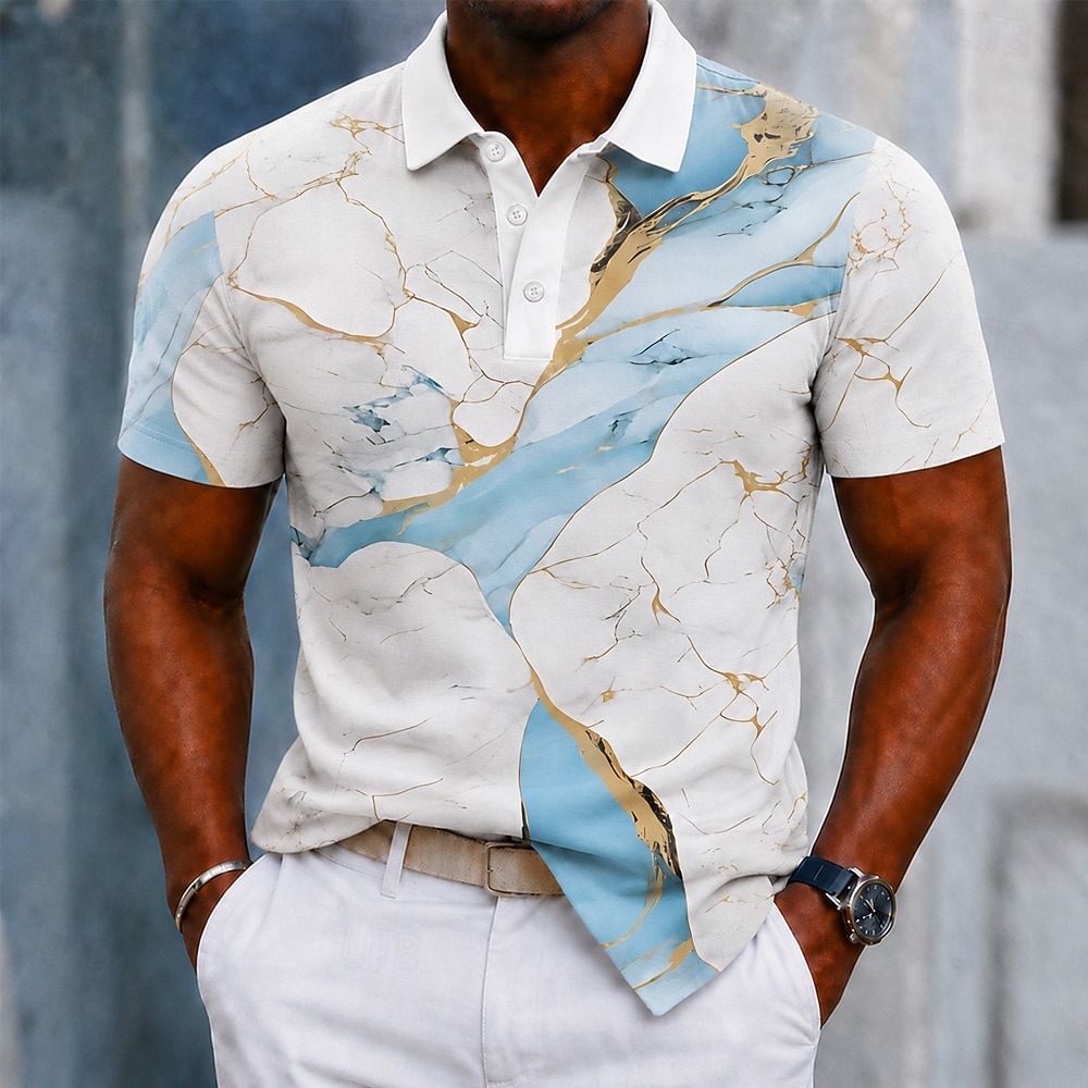 Men's Marble Polo Shirts Short Sleeve Polo Shirts Collared Shirts Lapel Casual Athleisure 3D Print Buttons Spring & Summer Blue Purple Green 2026 - $21.99 –P1