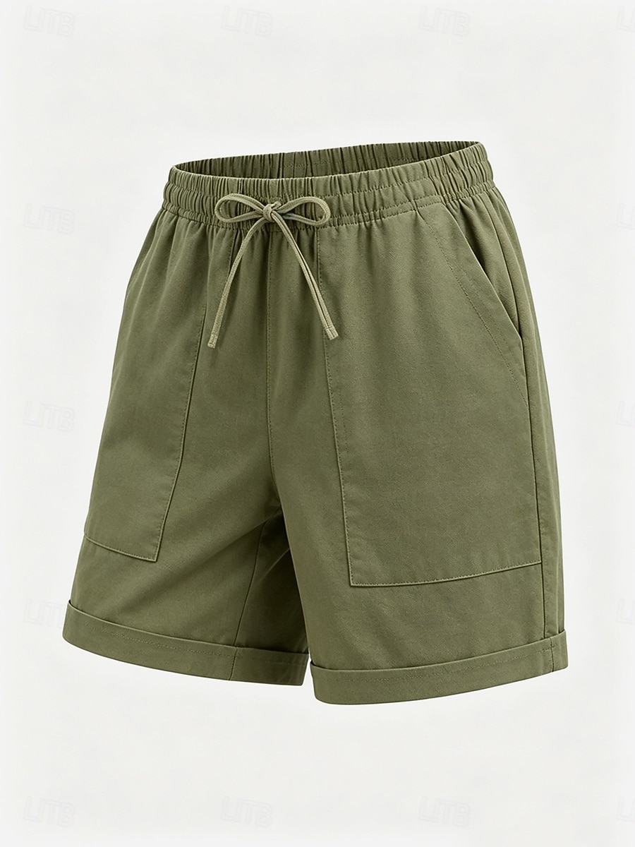 Women's Linen Shorts Summer Shorts Chinos Shorts Basic Short High Waist Plain Pocket Elastic Waistband Comfy Soft Comfortable Micro-elastic Outdoor Street Blue Khaki Black Pink Summer 2026 - $25.99 –P6