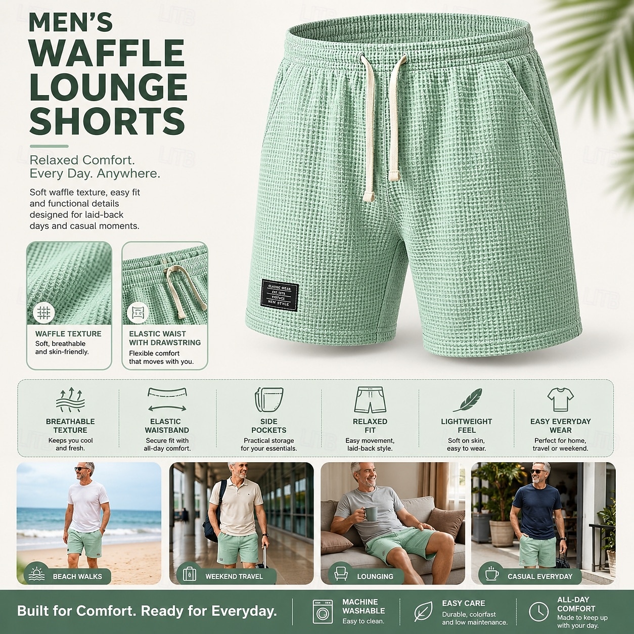 Per uomo Pantaloncini Waffle Pantaloncini Estivi Shorts da Spiaggia Pantaloncini casual Coulisse Elastico in vita Tinta unica Comodità Lunghezza al ginocchio Quotidiano All'aperto Abbigliamento del 2026 a $23.99 –P9