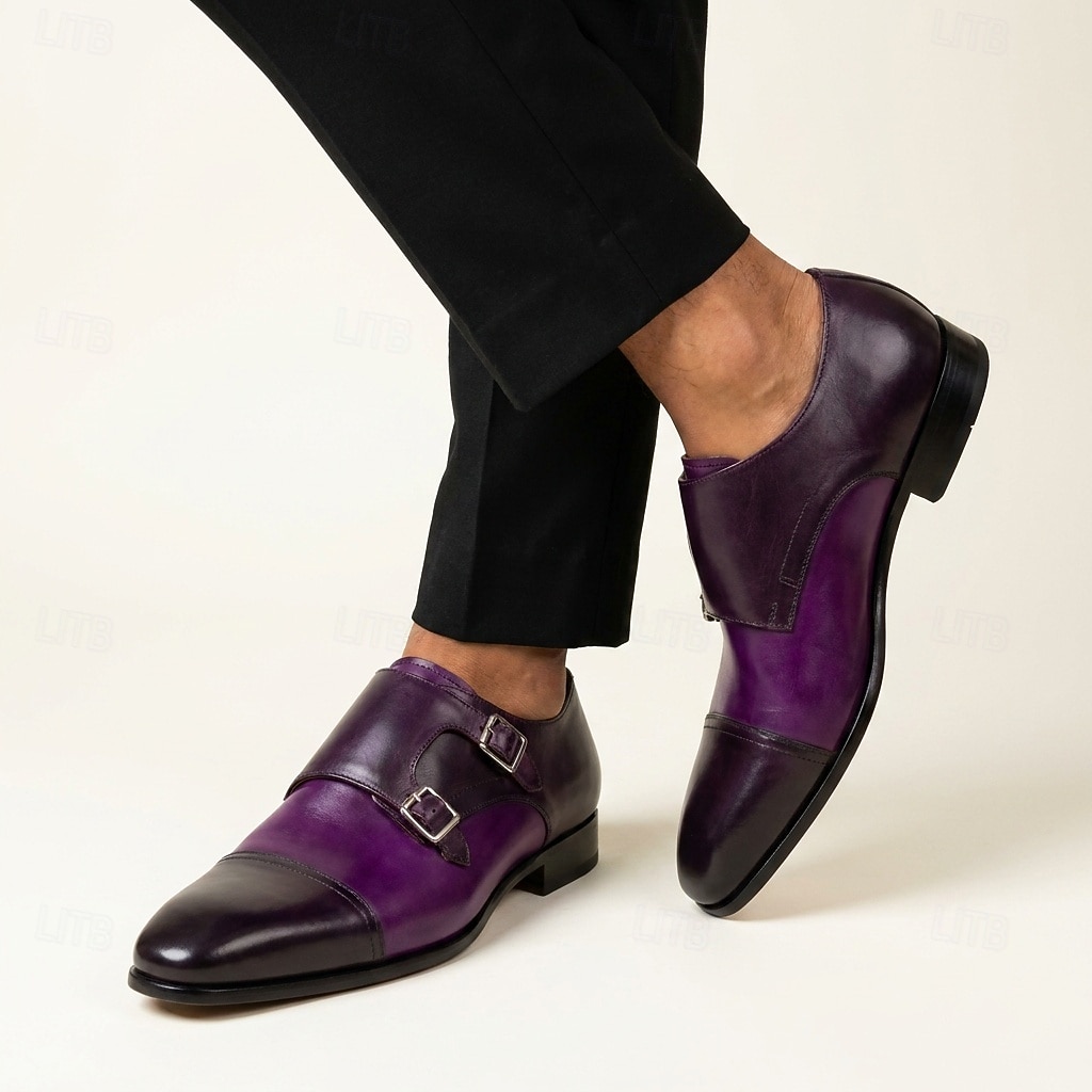 Scarpe eleganti da uomo viola con doppia fibbia, punta affusolata, scarpe formali eleganti per lavoro, feste, matrimoni, ufficio, banchetti del 2026 a $109.99 –P3