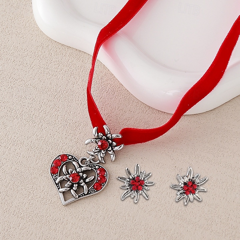 Oktoberfest Jewelry Set Necklace Earrings set Heart Edelweiss Bavarian German Munich Wiesn Women's Carnival Beer Festival Traditional Style Cloth 2026 - $24.99 –P5