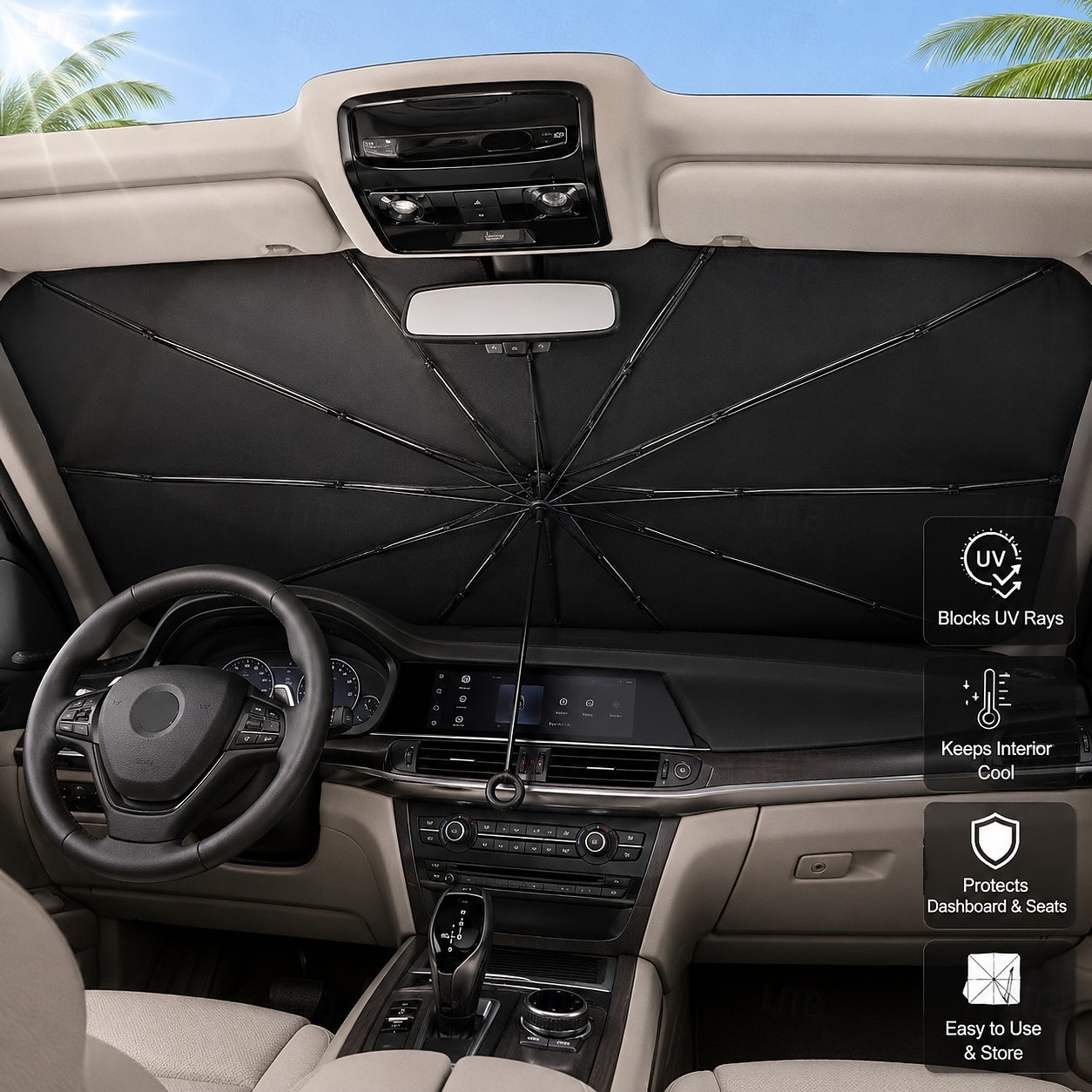 Umbrelă de soare pentru parbriz auto, parasolar pliabil cu protecție UV pentru geamul din față, parasolar reflectorizant care blochează căldura, capac interior de răcire pentru mașini, SUV-uri și 2026 - $11.99 –P3