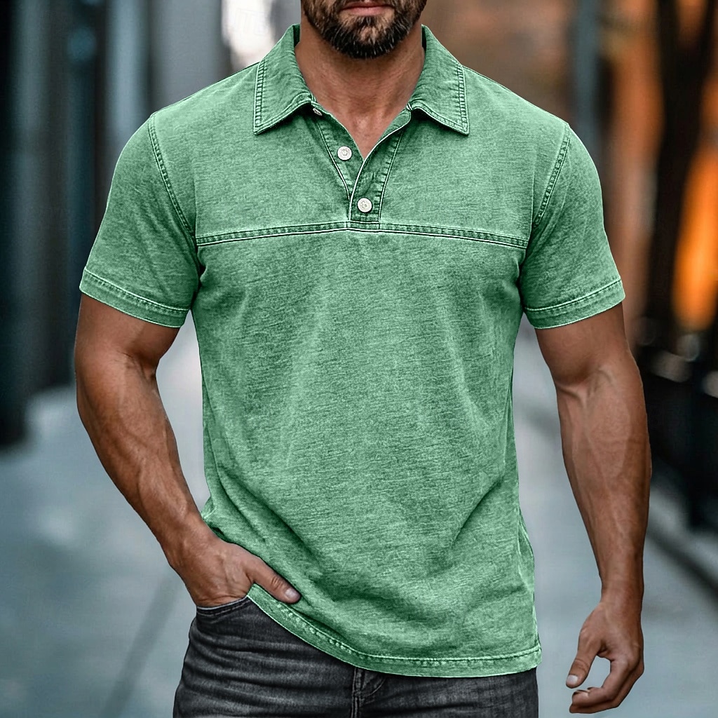 Cămașă spălată cu acid SoftFade™ Cămașă de golf bărbați Casual Afaceri Guler polo rib Tăiată Mâneca scurtă Modă Basic Solid Color Butoane Spălate Vară Primăvară Croială obișnuită Negru Verde deschis 2026 - $32.99 –P16