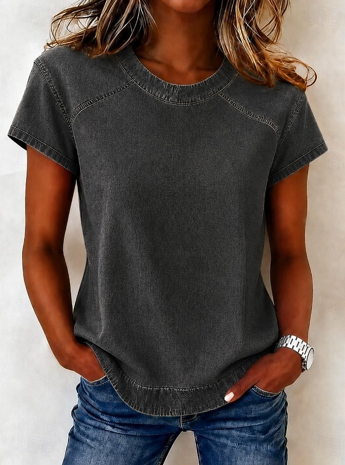 Per donna Blusa con texture Patchwork Vintage Moda stile punk Western Manica Corta Girocollo Top Regolari Casuale Blu Estate Primavera del 2026 a $31.99 –P5