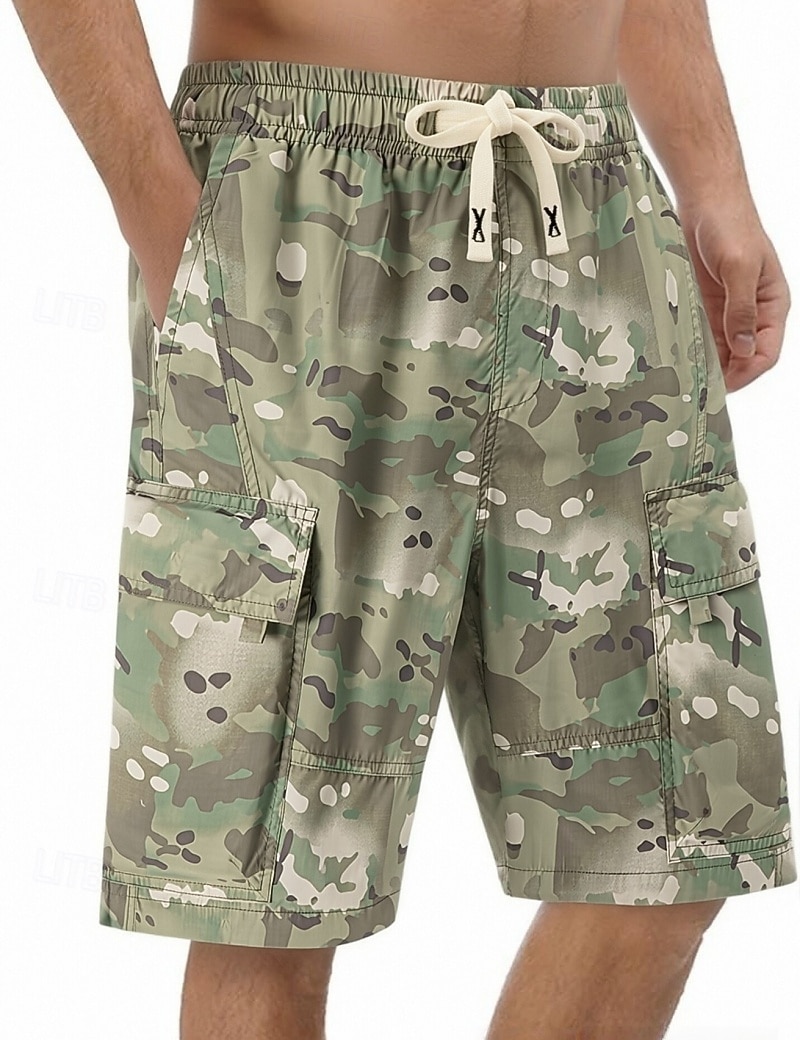 Men's Lightweight Cargo Shorts Comfort Waist Tactical Cargo Shorts Casual Shorts Drawstring Elastic Waist Multi Pocket Camouflage Quick Dry Knee Length Casual Outdoor Streetwear Fashion Streetwear 2026 - $27.99 –P10