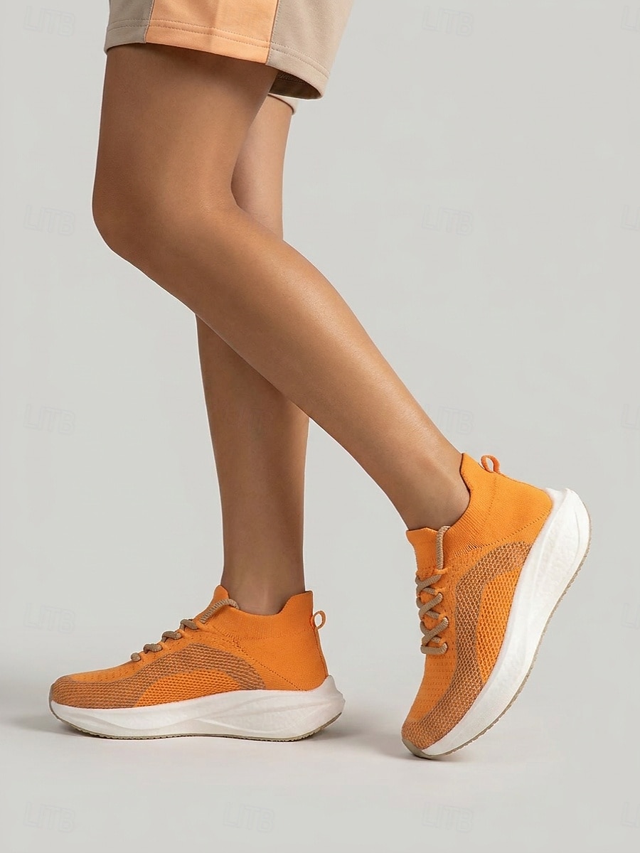 Oranje instapschoenen voor dames – ademende gebreide sportschoenen met schokabsorptie &Antislip buitenzool voor hardlopen, wandelen, krachttraining, fitnessoefeningen, reizen en comfort de hele dag 2026 - $34.99 –P4