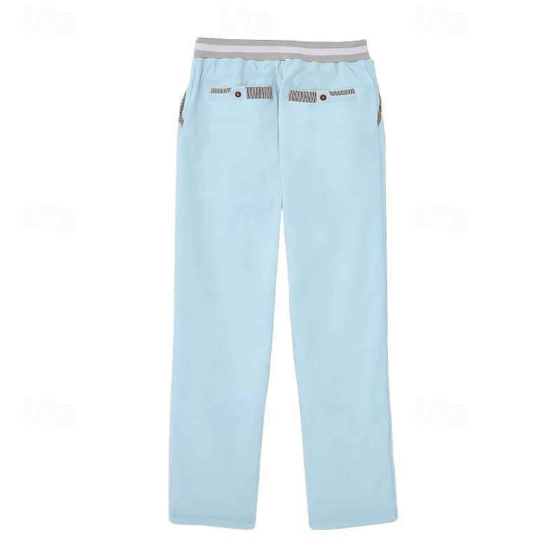 Men's Linen Pants Trousers Summer Pants Baggy Pants Drawstring Elastic Waist Straight Leg Plain Comfort Breathable Full Length Casual Daily Beach Vacation Fashion Blue Black Inelastic 2026 - $33.99 –P3