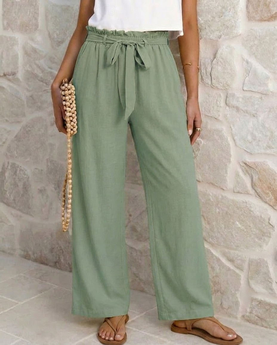 Women's Wide Leg Vacation Lounge Pants Long High Waist Plain Tie Comfortable Micro-elastic Vacation Black Yellow Pink Blue Summer Spring Loose Fit 2026 - $34.99 –P3