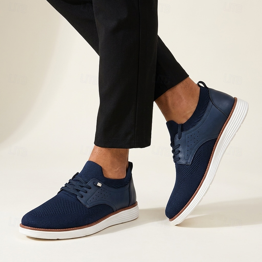 Scarpe da ginnastica Oxford da uomo blu navy in maglia, scarpe casual stringate eleganti da passeggio, scarpe comode e leggere per ufficio, viaggi e uso quotidiano del 2026 a $26.99 –P3